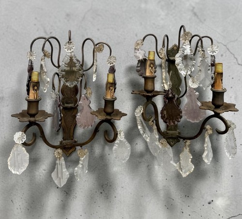 Pair antique crystal wall - pair,