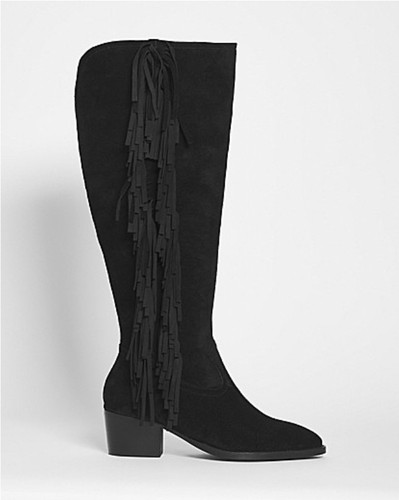 Black suede fringe knee high - black,