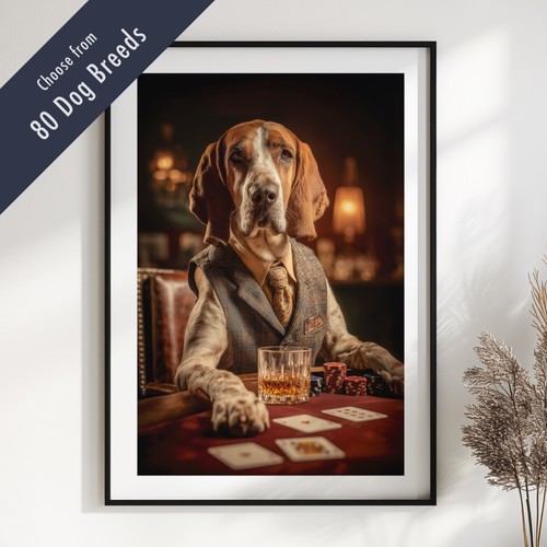 Funny dog playing poker print - dog,