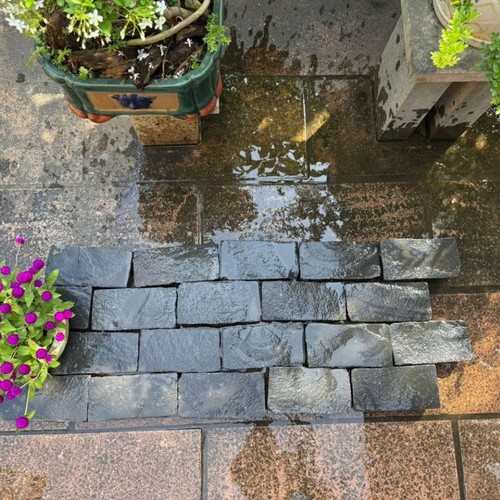 Black basalt riven block - black, setts