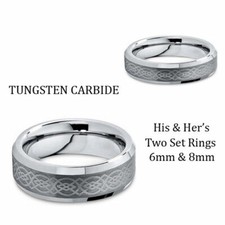 Men's 8MM "&" Woman's 6MM Pipe Stepped Edge Celtic Knot Tungsten carbide rings