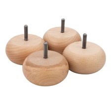 4x Wooden Natural Colour Bun Feet for Sofas Chairs and Furniture