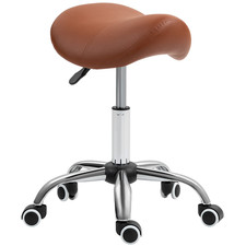 Beauty Technician Saddle Stool Moulded Padded Seat Adjustable Height Tan Brown