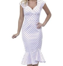 Stop Staring Dot Ruffle Midi Dress Womens S 50s Mad Med White Red Retro