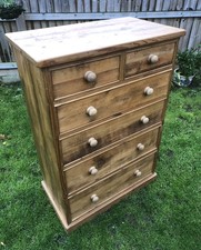Vintage Chest 6 Drawer 120cm Tall Pine Elm Hardwood Wood Collection Only PE2