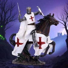 Medieval Templar Knight Statue Crusader Warrior Sculpture Historical Horse Rider