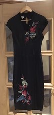 KAREN MILLEN Oriental Chinese Embroidery Silk Satin Dress UK12
