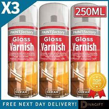 3 x CLEAR GLOSS VARNISH SPRAY 250ML ALL PURPOSE EXTERIOR INTERIOR AEROSOL CAN