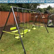 Metal Garden Swing Set with Double Swing and Glider Outdoor Kids Play Seat Frame