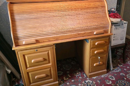 Oak roll top desk from - top,