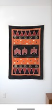 Vintage African Batik Wall Hanging – Folk Art Bird Tapestry – 27” x 60”