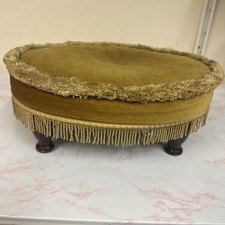 Old oval small mustard Footstool Foot Rest wooden legs   Design Sherborne 