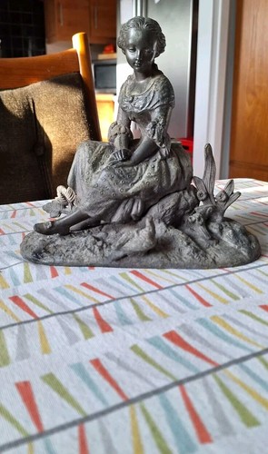 Antique spelter statue girl - antique,