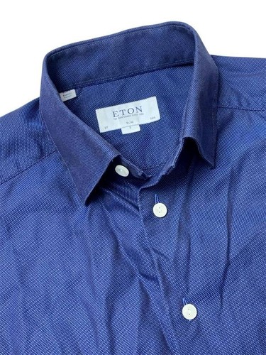 Men eton shirt navy - navy, cotton