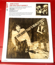 John Otway/Wild Willy Barrett Really Free Record Cover Art PICTURE/PRINT 10.5"x8