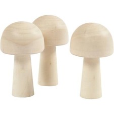 3x Poplar Wooden Mushrooms Birch H:5.2cm D:2.9cm Christmas Decorative Art Crafts