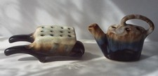 Vintage French Ceramic Wheelbarrow & Watering Can Flower Holders Gres Flammes