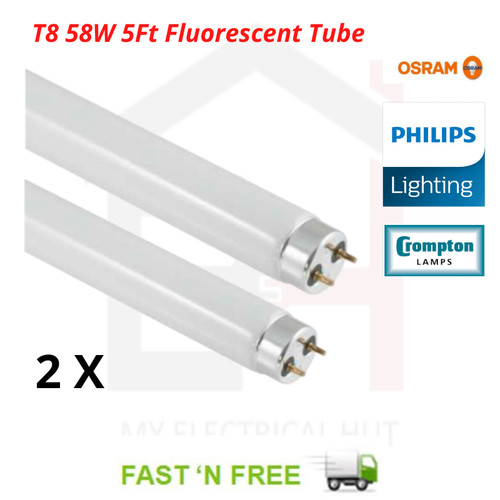 58w 5ft fluorescent tube - 2x,