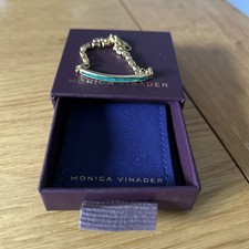 Monica Vinader Mini Baguette Chain Bracelet 18k Gold Vermeil & Green Onyx New