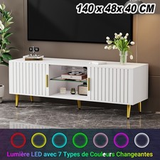 Modern White TV Unit 140cm TV Cabinet Stand High Gloss Door RGB LED Lights