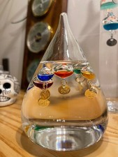 TEAR DROP shaped GALILEO THERMOMETER with five floating globes