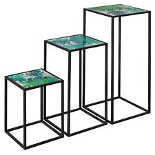 Nest of Three Tall Tables (Set of 3) - Green Leaf Top