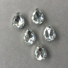 5 x  Chunky Sew-On Acrylic Pear/Teardrop Faceted Rhinestone 13 x18 mm Crystal. 