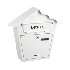 Wall Mounted Mailbox Steel Weatherproof Post Box Secure Lock And 2 Keys White