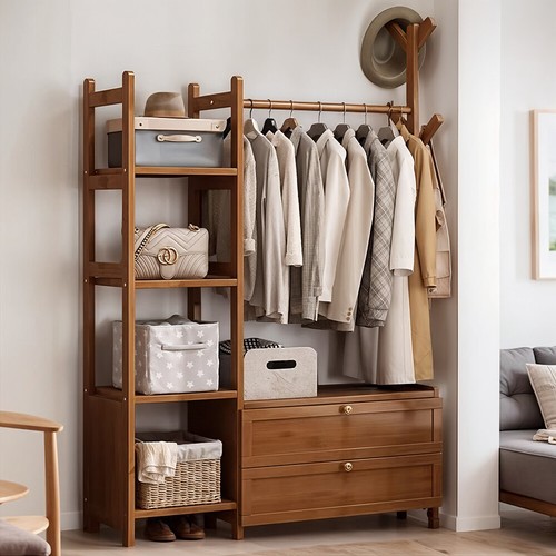 Bamboo wooden clothes rail - wooden,
