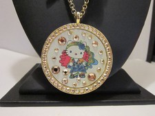 TARINA TARANTINO PEACE, LOVE & SPARKLE HIPPIE HELLO KITTY MEDALLION NECKLACE~EUC