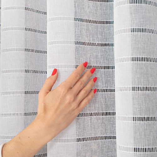 White linen look striped - white, sheer