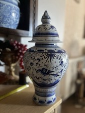 Antique Hand Painted Blue And White Ginger Jar,temple Jar,ceramic Jar With A Lid