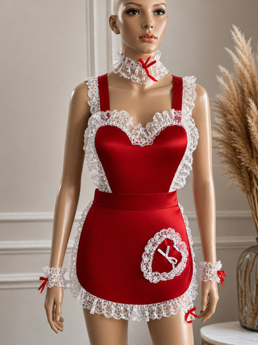 Red satin french maid - red,