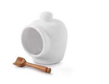 Salt Cellar Caddy Pig Pot with Wooden Serving Spoon, Salt Jar Holder Ceramic