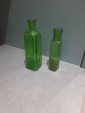 2 Vintage Green Glass Bottles