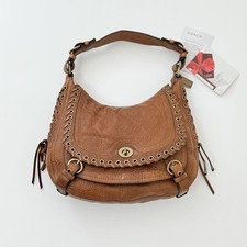 COACH Tobacco Abbey Lace Flap Vachetta Leather Hobo Satchel Rare Used From Japan