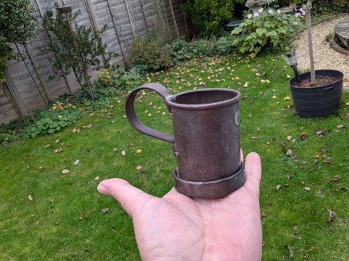 Old tin cup pint tankard - tin,
