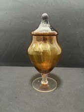 Vintage Empoli Amber Bon Bon Apothecary Jar UV Reactive Glass Orange Glow
