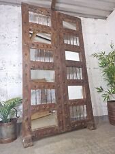 Large Vintage Reclaimed Indian Mirrored Carved Wooden Room Divider Screen Mirror