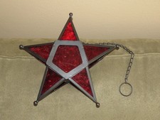 Moroccan Boho Celestial Star Red Coated Glass Hanging Candle Tea Light Holder