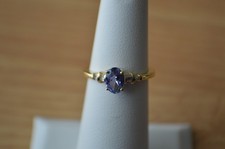 0.85ct Peacock Tanzanite / Diamond Ring 18K YG Plated over Fine Silver Size 5