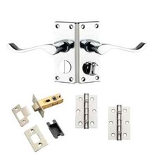 Victorian Scroll Lever Thumb Lock Privacy Door Handle Pack - Polished Chrome