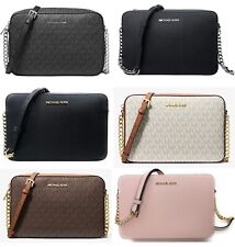 Michael Kors Jet Set East West Large Crossbody Leather PVC Canvas Signature MK