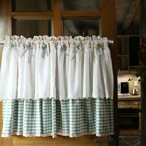 Green gingham and white - and, cotton