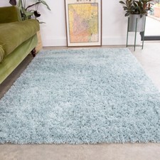 Non Shed Duck Egg Blue Shaggy Rug Small Large Living Room Rugs Bedroom Area Mats