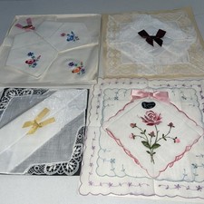 Bundle Of 10 Beautiful Embroidered And Lace Ladies Vintage Handkerchiefs unused 