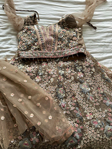 Girls embroidered net lehenga - embroidered,