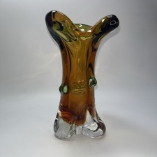 Mstisov/Moser Czech Green & Amber Glass Organic Abstract Vase 19cm Niagara