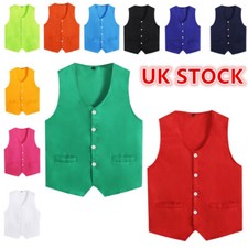 UK Boy's Girls Sleeveless Volunteer Vest Solid Color Button Waistcoats Uniforms