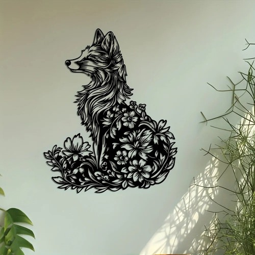 Metal floral fox - wall, art